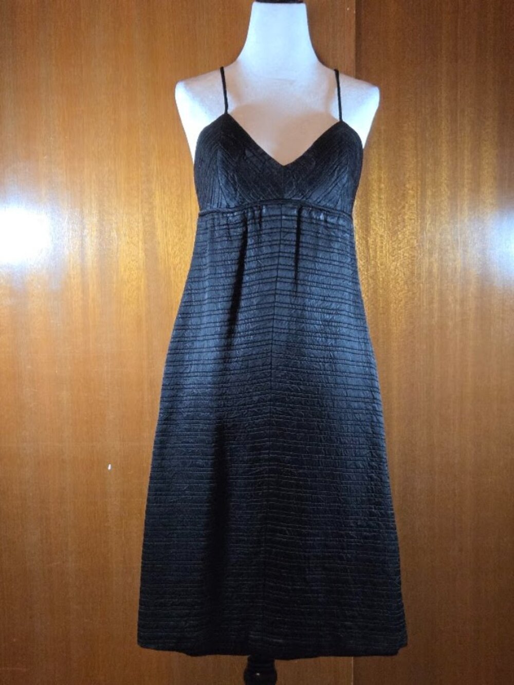 Vintage Anne Klein Junior Sophisticates Black Textured Pintuck Slip Midi Dress